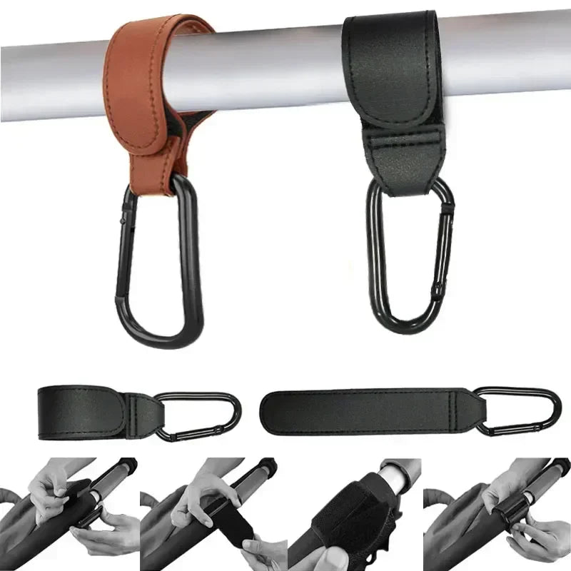 PU Leather 360° Rotating Stroller Hook - Baby Bag Pram Organizer (1 or 2-Pack)