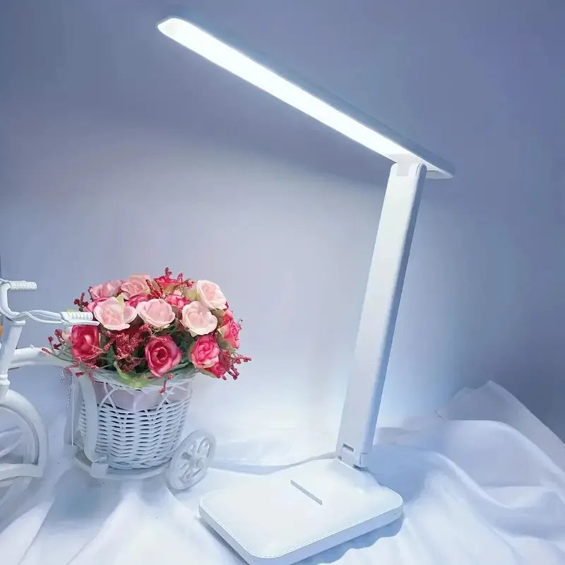 Foldable LED Desk Lamp – Stepless Dimmable Touch Table Lamp, 3 Color Modes, Eye Protection USB Rechargeable Bedside Reading Light