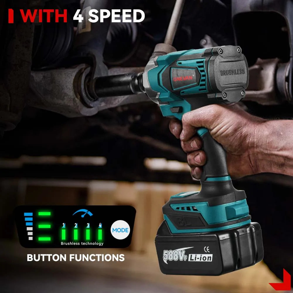 1200 N·m Brushless 1/2-Inch (12.7 mm) Cordless Impact Wrench – 18V Compatible, 3-Mode Portable Torque Tool