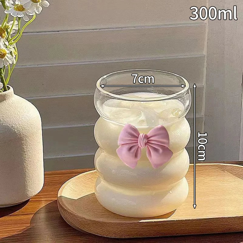 Wave Ripple Glass Tumbler - Transparent Iced Coffee & Milk Tea Cup, 280 ml (9.5 fl oz) & 530 ml (18 fl oz)