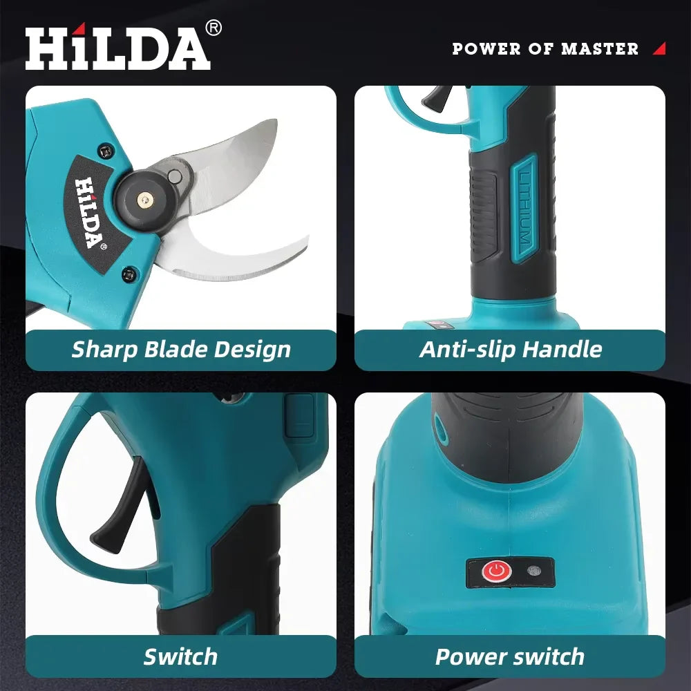 Brushless Cordless Electric Pruning Shears 500W - 18V Battery Compatible Bypass Pruner for Fruit Trees