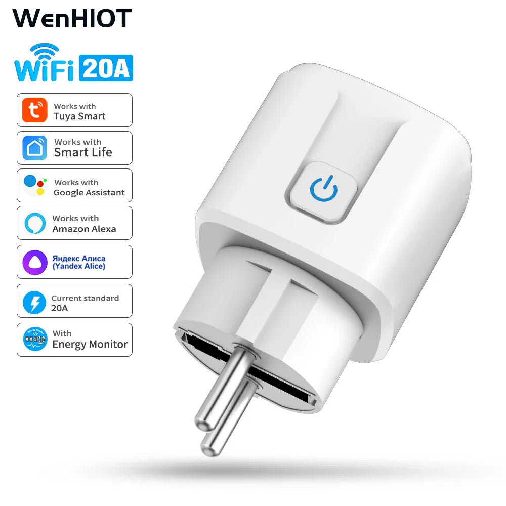 Smart WiFi Dual Outlet Wall Socket 16A/20A – Voice Control with Google & Alexa, Timer & Energy Monitoring (EU Plug)