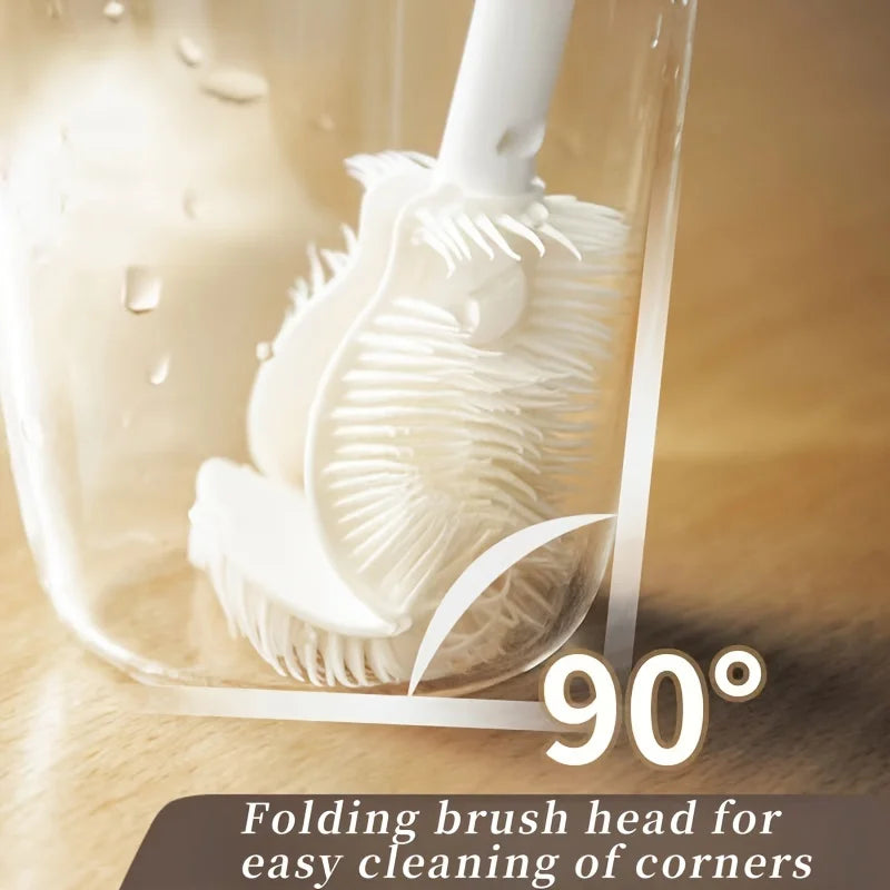 Foldable 360° Silicone Bottle & Cup Brush with Long Handle – Reusable Cleaner