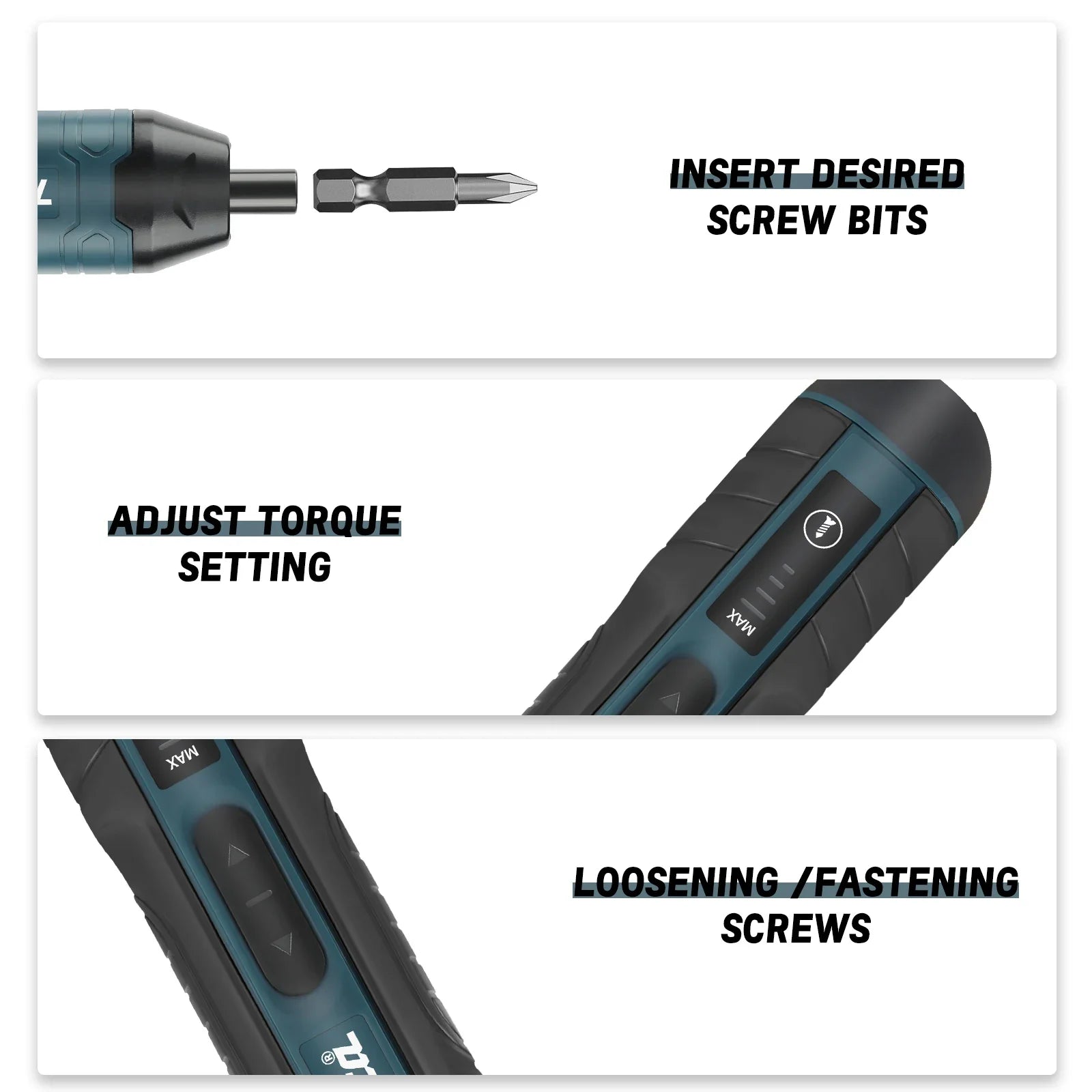 Cordless Electric Screwdriver 3.6V, 5 N·m Torque, 1/4" (6.35 mm) Chuck, 1300mAh Li-ion