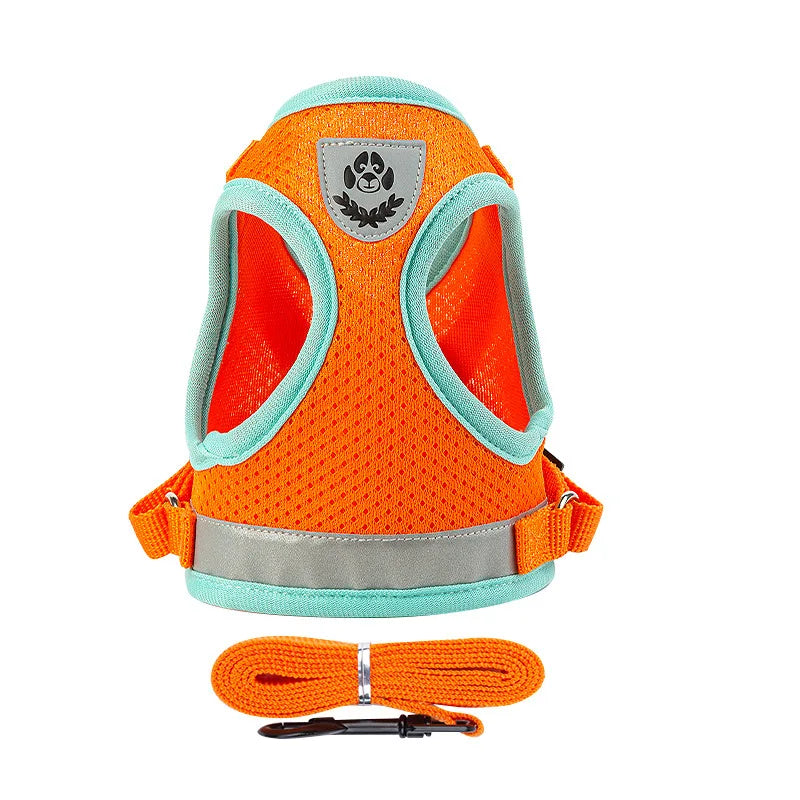 Reflective Adjustable Dog & Cat Harness Vest Set with 1.5m Leash – Breathable Mesh Puppy Kitten Harness (XS-L)