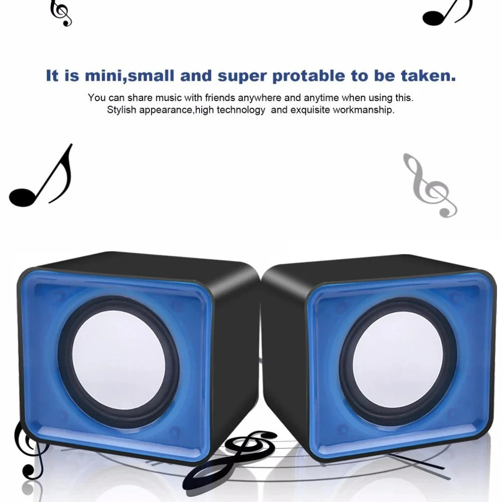 Mini USB Computer Speakers 2.0 Stereo – Portable Desktop & Laptop Speakers, 3.5mm AUX, RMS 3W x2 (Blue/Black/Red/White)
