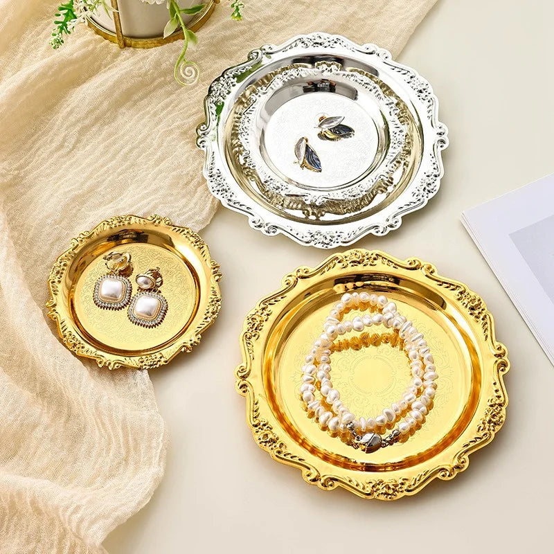 Hexagonal Stainless Steel Dessert Plates - Silver & Gold, 10/15/20/25 cm (4/6/8/9.8 in) - Retro Cake, Snack & Jewelry Tray