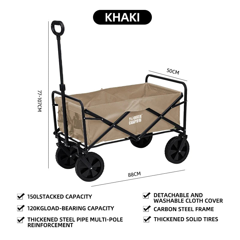 Collapsible Folding Utility Wagon – Heavy-Duty Large Capacity Portable Beach & Camping Trolley