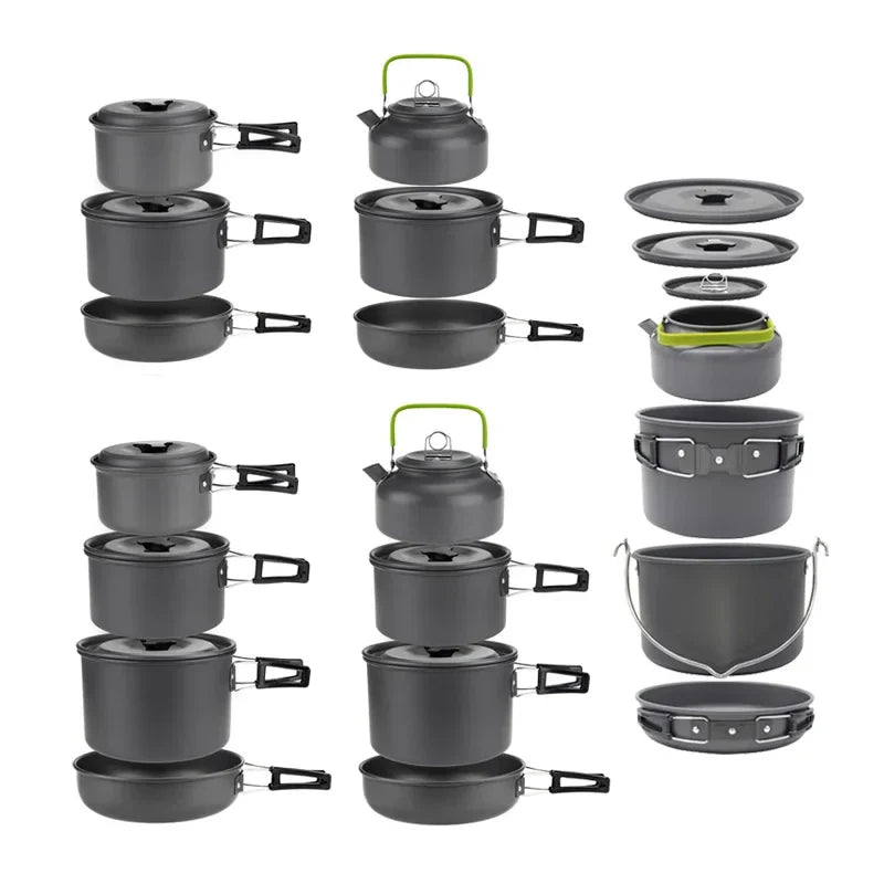 Camping Cookware Set for 1–7 People | Lightweight Portable Pot & Pan with Carrying Bag