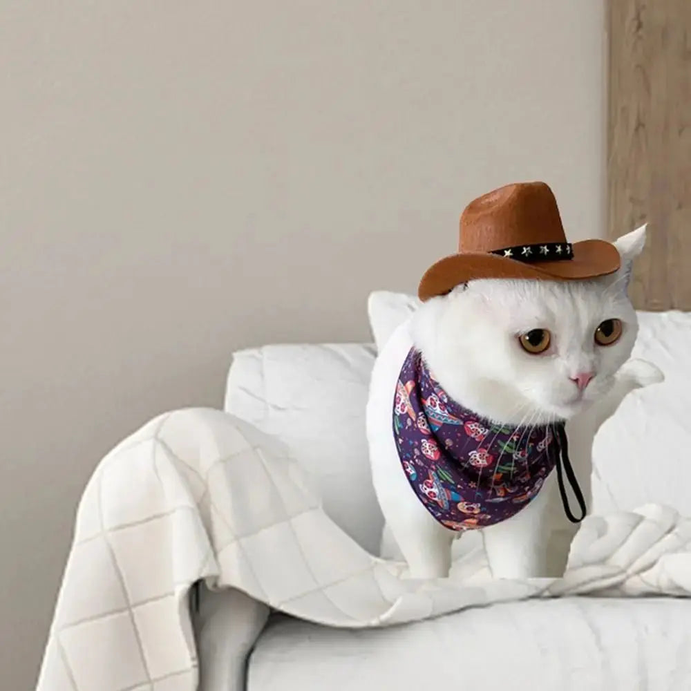 Adjustable Pet Cowboy Hat for Small Dogs & Cats – Funny Western Headwear, Summer Costume Accessory (5.3×4.3×2.4 in / 13.5×11×6 cm)