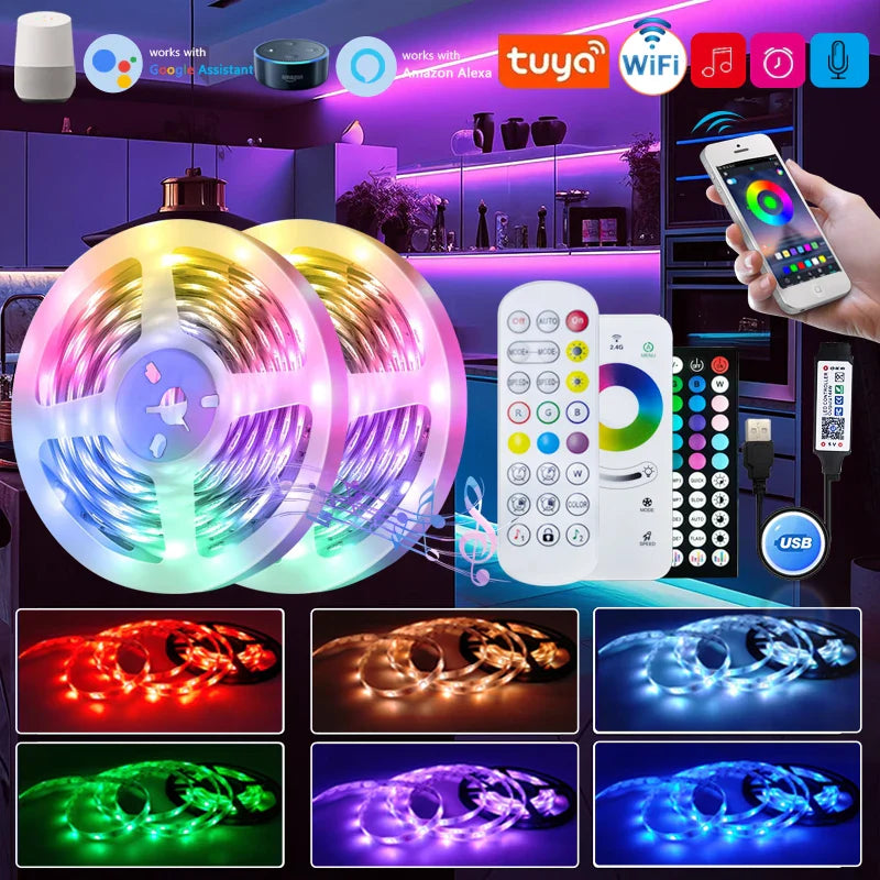 WiFi USB 5050 RGB LED Strip Lights — Flexible RGB Tape for TV & PC Backlight, App & Voice Control, Available 1–20m (3.3–65.6 ft)