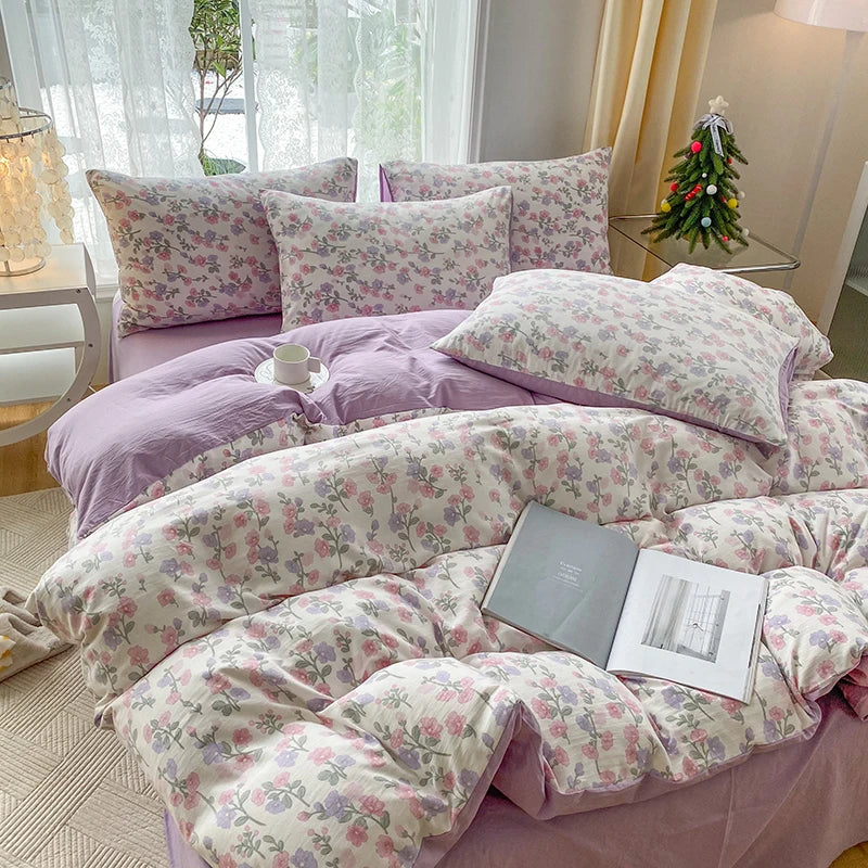 3-Piece Heart Floral Duvet Cover Set with Pillowcases – Cartoon Plant Print, Fits 1.5m (59 in / 5 ft) & 2.0m (79 in / 6.6 ft) Beds, No Insert
