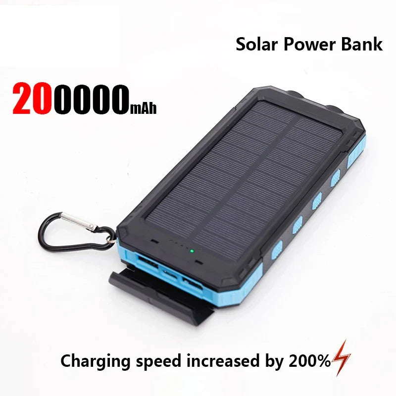 200,000mAh Solar Power Bank 120W Fast-Charge Portable Charger with USB-C & USB-A, Solar Panel & Flashlight