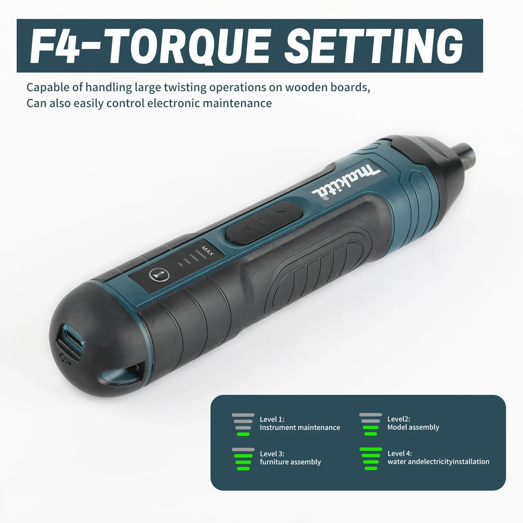 Cordless Electric Screwdriver 3.6V, 5 N·m Torque, 1/4" (6.35 mm) Hex Chuck, 1300mAh Li‑ion Battery