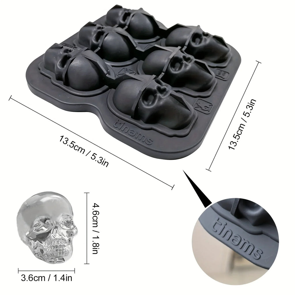 3D Skull Ice Ball Silicone Mold – 4 & 6-Cavity Flexible BPA-Free Ice Trays for Cocktails