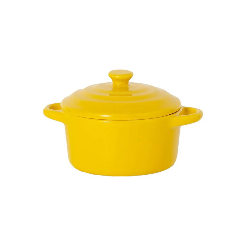 Porcelain Double-Handle Ceramic Bowl with Lid — Microwave & Steam Safe (13×7.5×9.8 cm | 5.12×2.95×3.86 in) for Steamed Eggs, Pudding & Soup