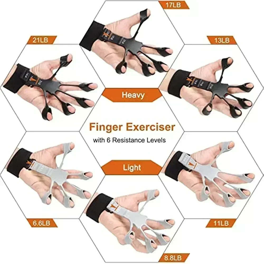 Silicone Finger Exerciser Hand Strengthener 6 Resistance Levels for Grip, Arthritis, Rehab, Climbing, Guitar