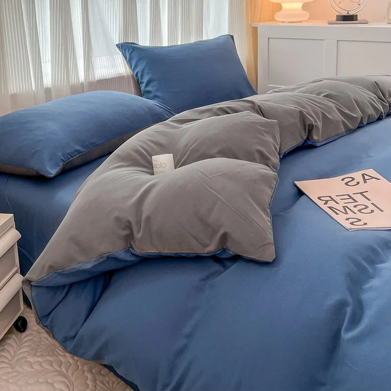 Reversible Brushed Microfiber 4-Piece Bedding Set – Duvet Cover, Sheet & 2 Pillowcases – Sizes 150×200 to 220×240 cm (59×79 in to 87×94 in)