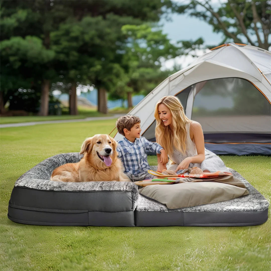 Human-Size Giant Dog Bed 180cm (70.9in) Foldable Orthopedic Plush Pet Bed with Removable Cover & Bolster