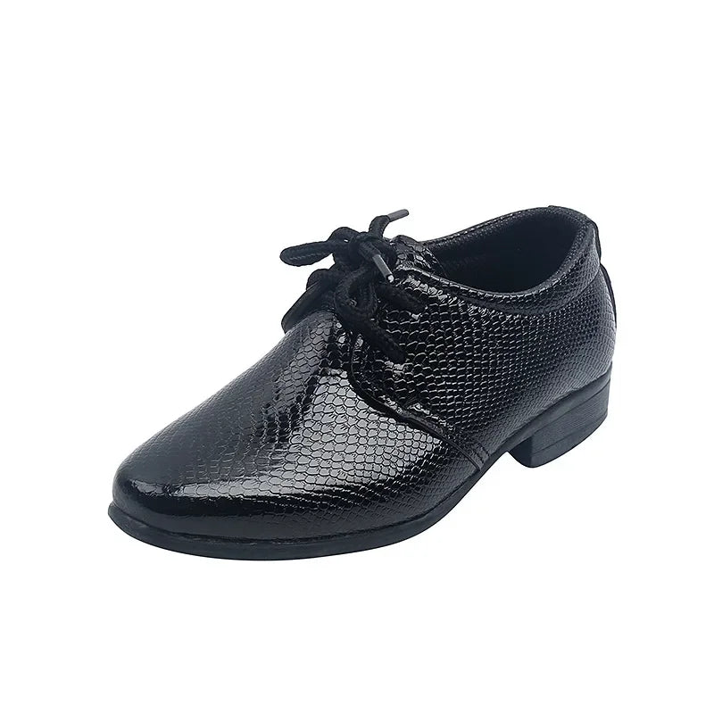 Boys Black and White PU Leather School Shoes – Lace-Up Formal Flats for Uniform, Performance and Casual Wear