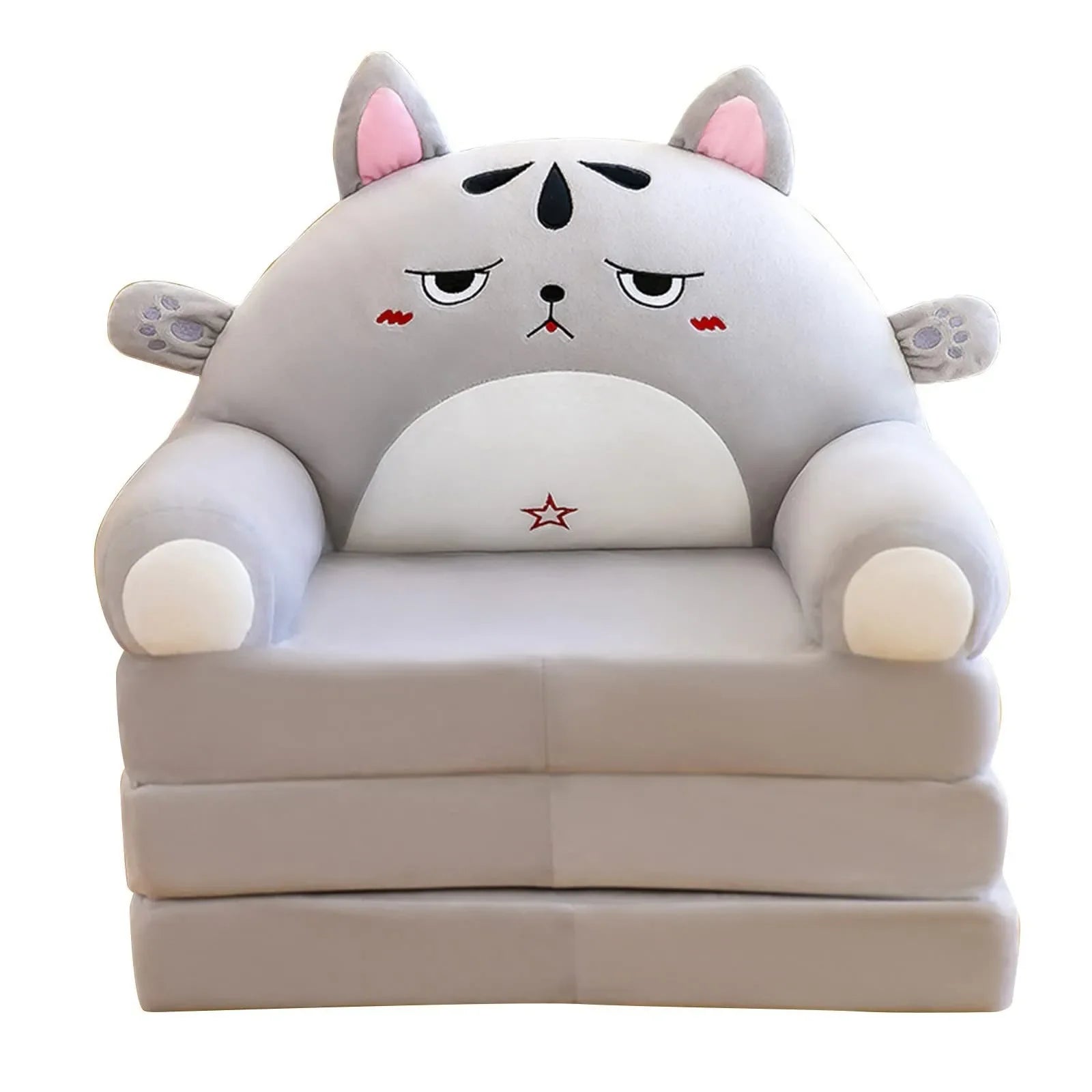 Plush Foldable Kids Sofa Bed 2-in-1 Cartoon Armchair with Removable Washable Cover