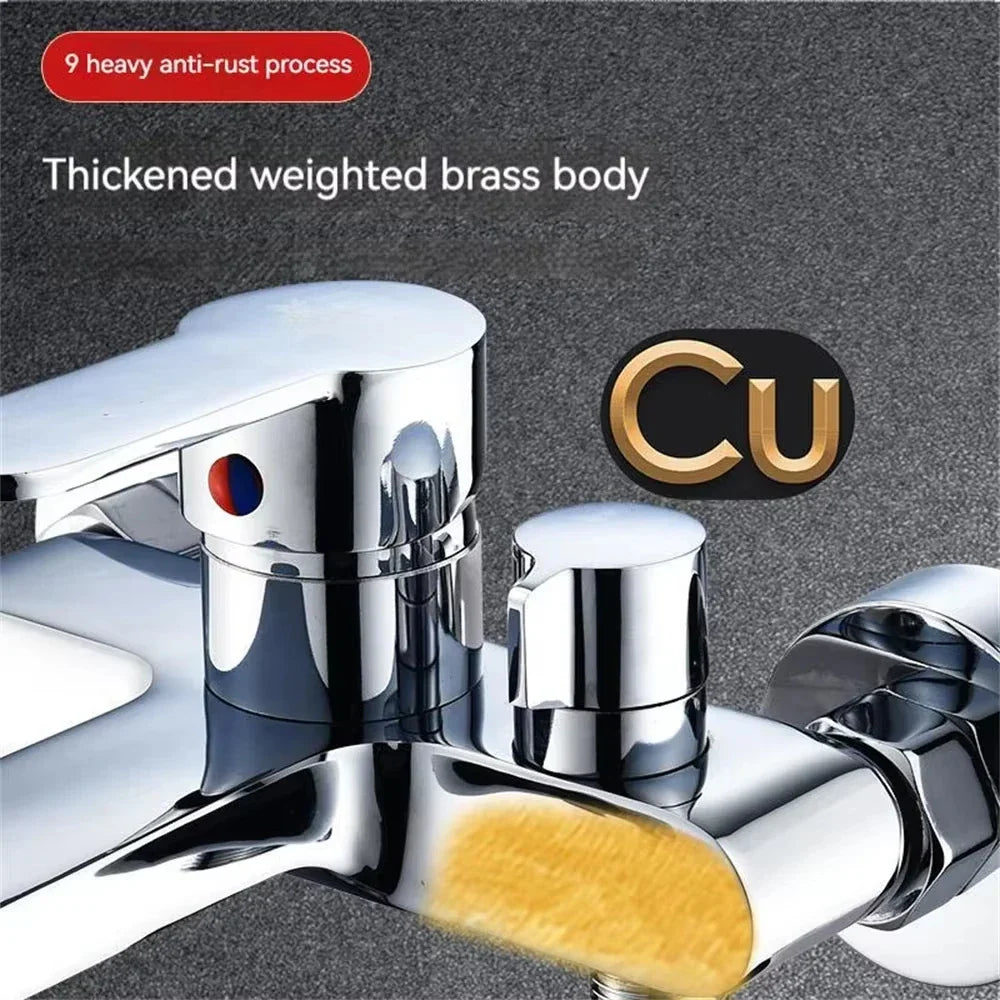 Wall-Mount Bathtub Faucet Mixer with Handheld Shower – 3-Mode Spray, 150 cm (59 in) Hose, Chrome-Plated Brass