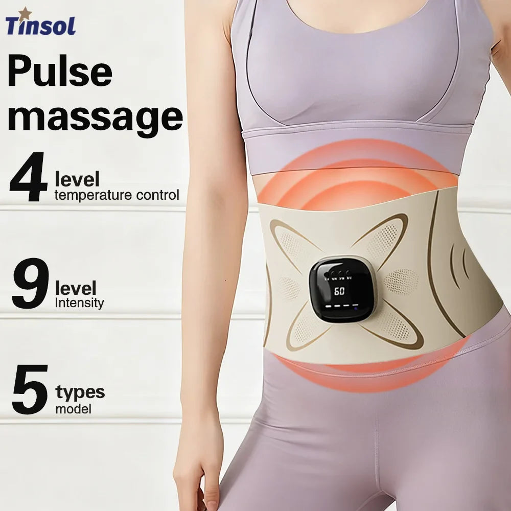 Electric Abdominal & Lumbar Pulse Massager – EMS Heating Belt with 4 Temperature Levels, 5 Modes & 9 Intensities, USB-C Rechargeable