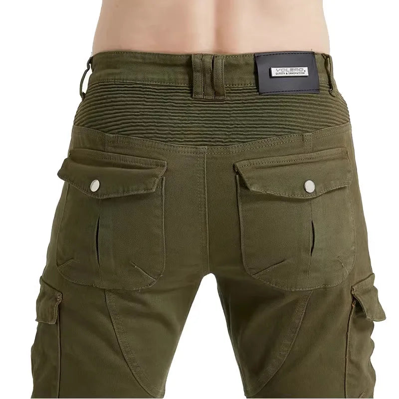 Men's Motorcycle Riding Pants with Detachable Knee and Hip Protectors Four-Season Casual Jeans
