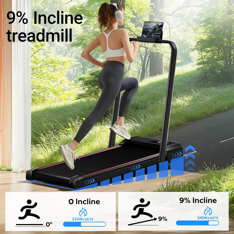 Foldable Under-Desk Walking Pad Treadmill with Adjustable Incline and LED Display, Diamond Belt, Quiet Motor, Lightweight for Home & Office