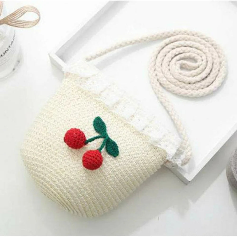 Kids Mini Woven Natural Straw Crossbody Bag for Girls Cute Shoulder Purse