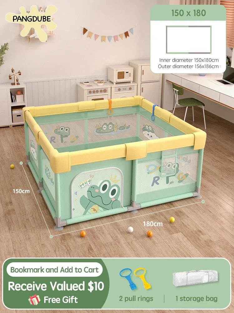 Crocodile Baby Playpen with Storage Bag & Hand Rings – Portable Play Fence for Ball Pit & Toddler Playground