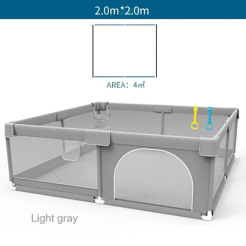 Light Gray Baby Playpen with Pull Ring - Play Yard & Ball Pit Safety Fence for Toddlers