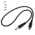 USB-C to DC 5.5x2.1/2.5mm PD Power Cable — 9V/12V/15V/20V, 3A 120W, 0.4m (15.7in) & 0.98m (38.6in)
