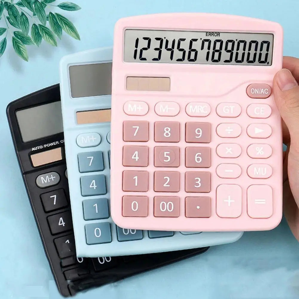 12-Digit Large LCD Dual-Power Desktop Calculator — Solar + AA Backup, Standard & Financial Functions