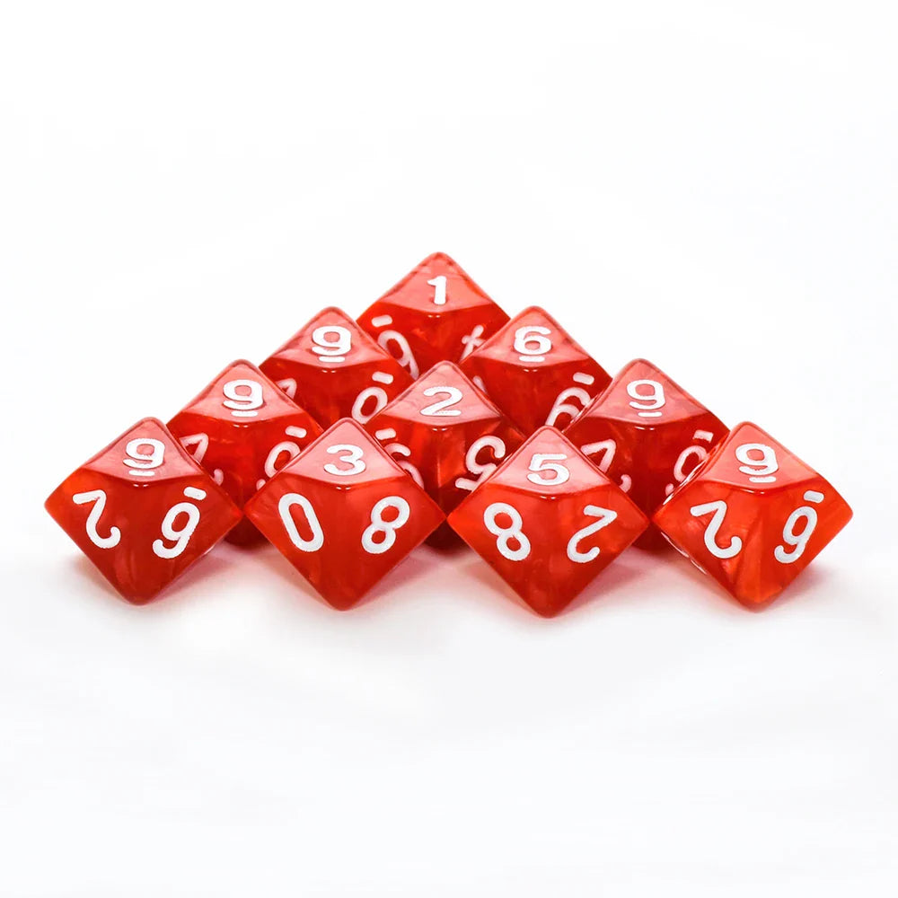 D10 Polyhedral Dice 10-Piece Set for D&D & Tabletop RPGs — Marble & Transparent Styles for Board Games & Parties