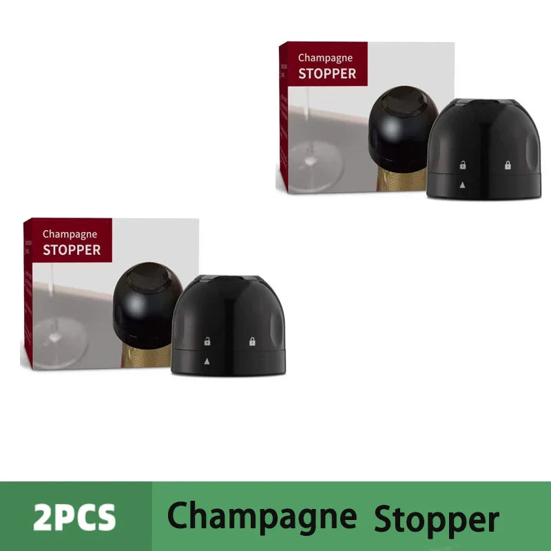 Vacuum Wine Bottle Stopper Pump — 1 or 2-Pack Push-Style Vacuum Seal with Date Marker, Reusable Wine Preserver (Black)