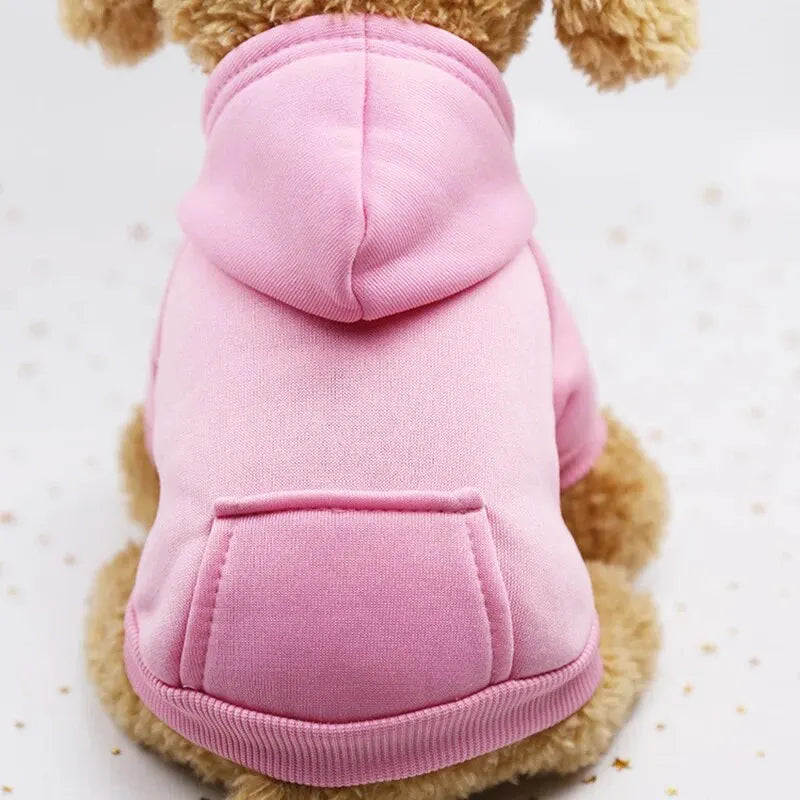 Warm Hooded Dog Sweater for Small Pets – Thick Fleece Autumn Winter Solid Color Pet Hoodie