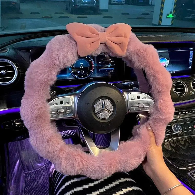 Plush Velvet Steering Wheel Cover – Soft Winter Car Handlebar Cover for Women, Cute High-End Interior Accessory