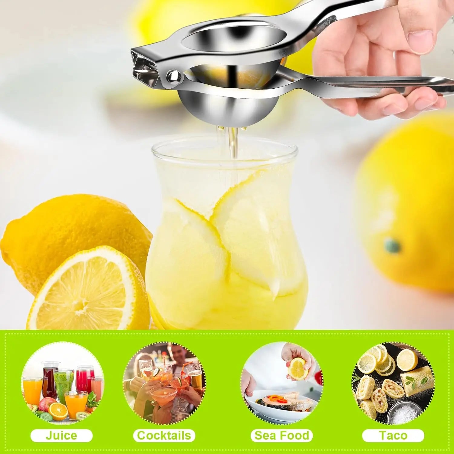 Stainless Steel Handheld Lemon Squeezer - Manual Citrus Press Juicer for Lemon, Lime & Orange - Easy Clean Kitchen Tool