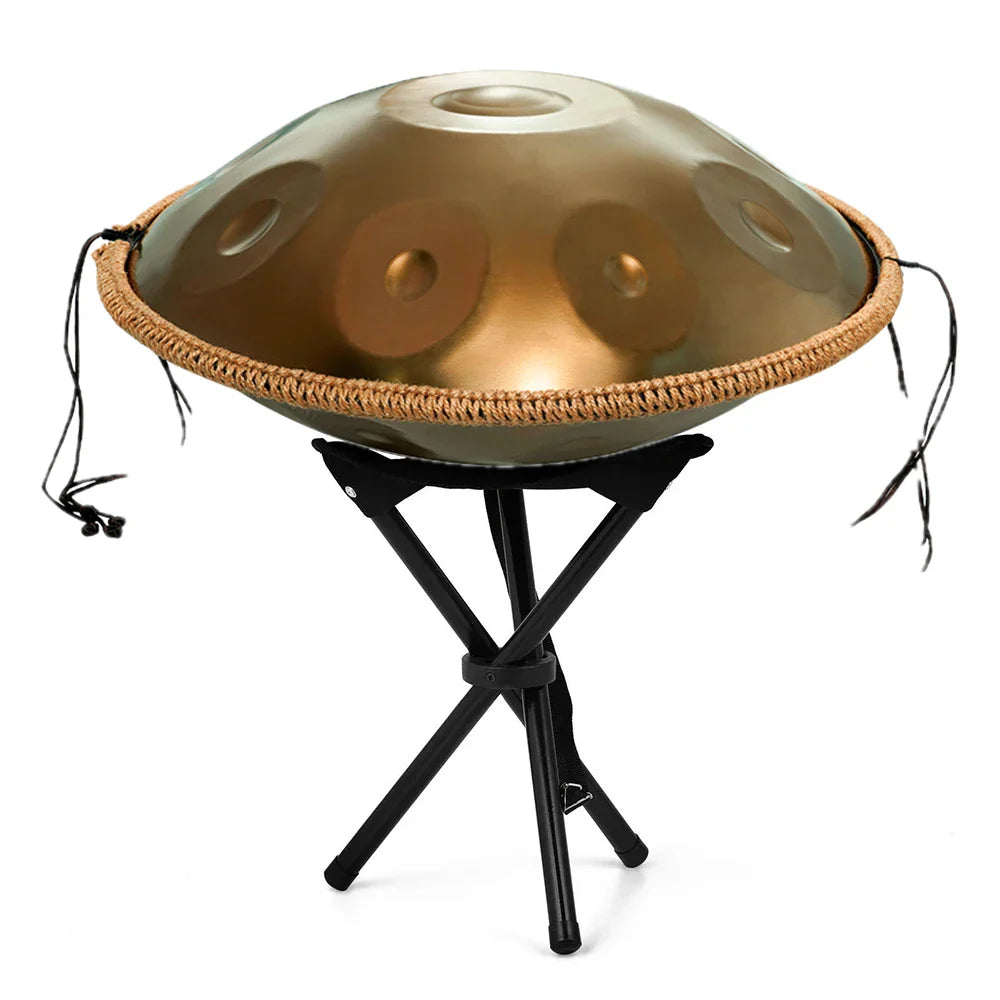D Minor Kurd Handpan Drum – 22 in (56 cm) Steel Hand Drum, 9/10/12-Note 440Hz with Mallets & Woven Rattan Edge