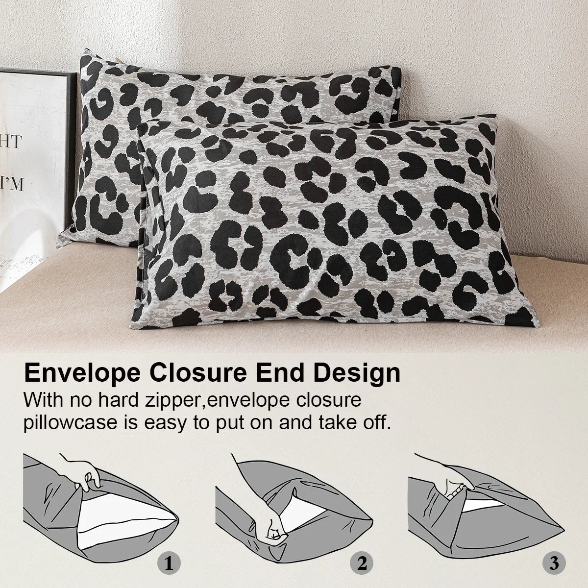 Leopard Print 3-Piece Duvet Cover Set – Soft Skin-Friendly Bedding, Includes 1 Duvet Cover & 2 Pillowcases, Multiple Sizes (39–79 in / 100–200 cm)
