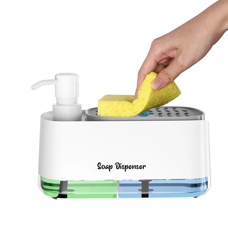 3-in-1 Soap Dispenser Set with Sponge Holder – Dual Countertop Hand & Dish Pump Organizer for Kitchen Sink
