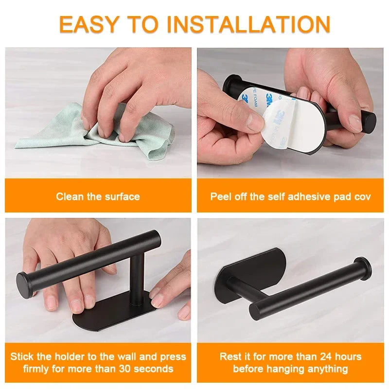 No-Drill SUS304 Stainless Steel Toilet Paper Holder – Self-Adhesive Wall-Mount Tissue Roll Dispenser for Bathroom & Kitchen