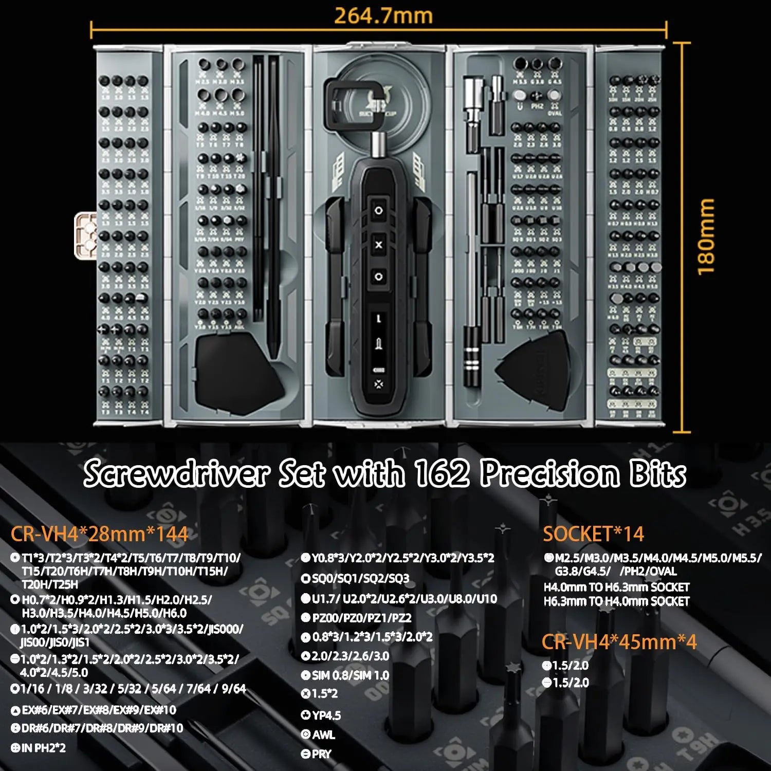180-in-1 Precision Electric Screwdriver Kit — 3 Torque Modes, Magnetic Bits & 16 Repair Tools, USB-C Rechargeable for Phone PC Camera