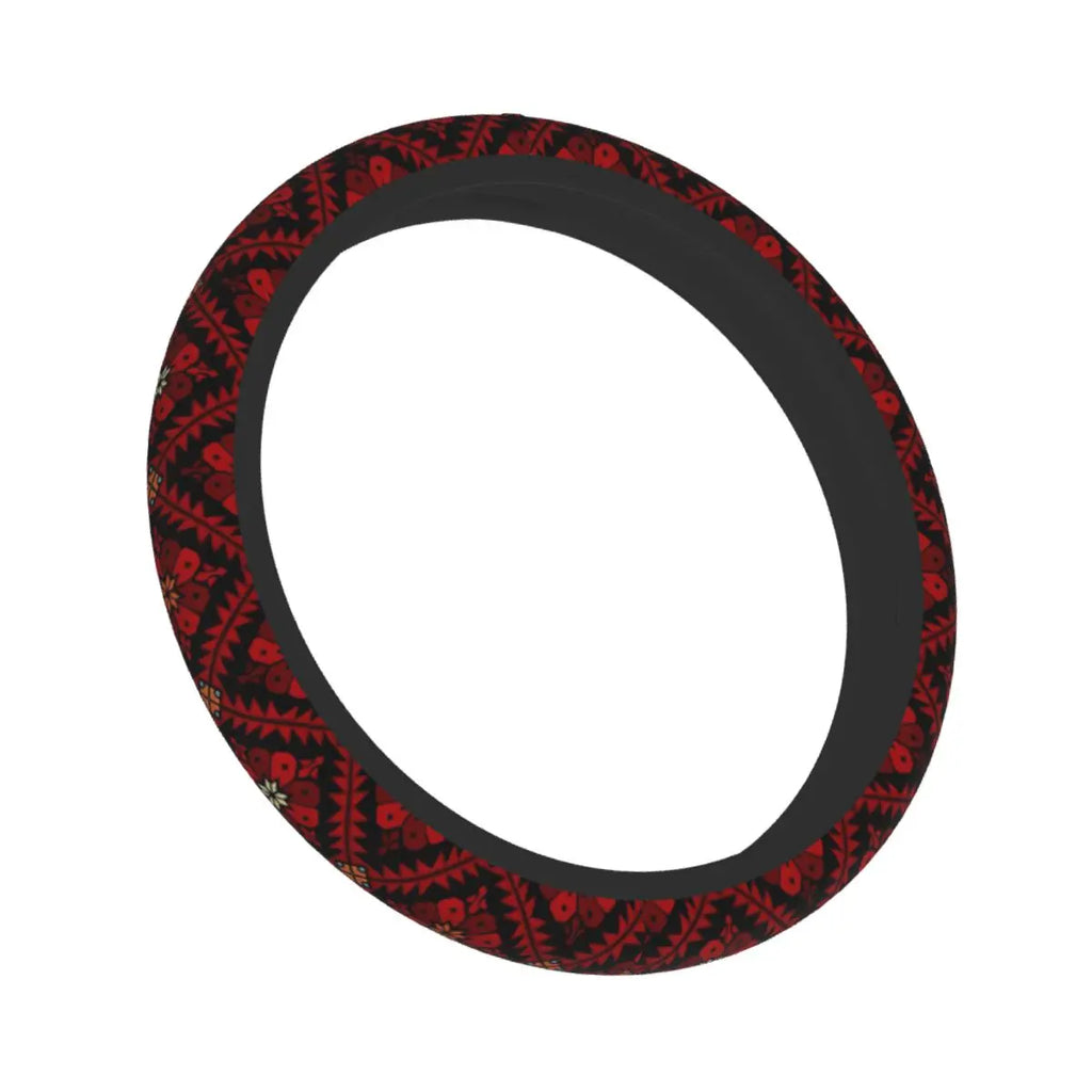 Keffiyeh Car Steering Wheel Cover 37–38 cm (14.6–15.0 in) Anti-Slip Faux Leather Colorful Kufiya Pattern