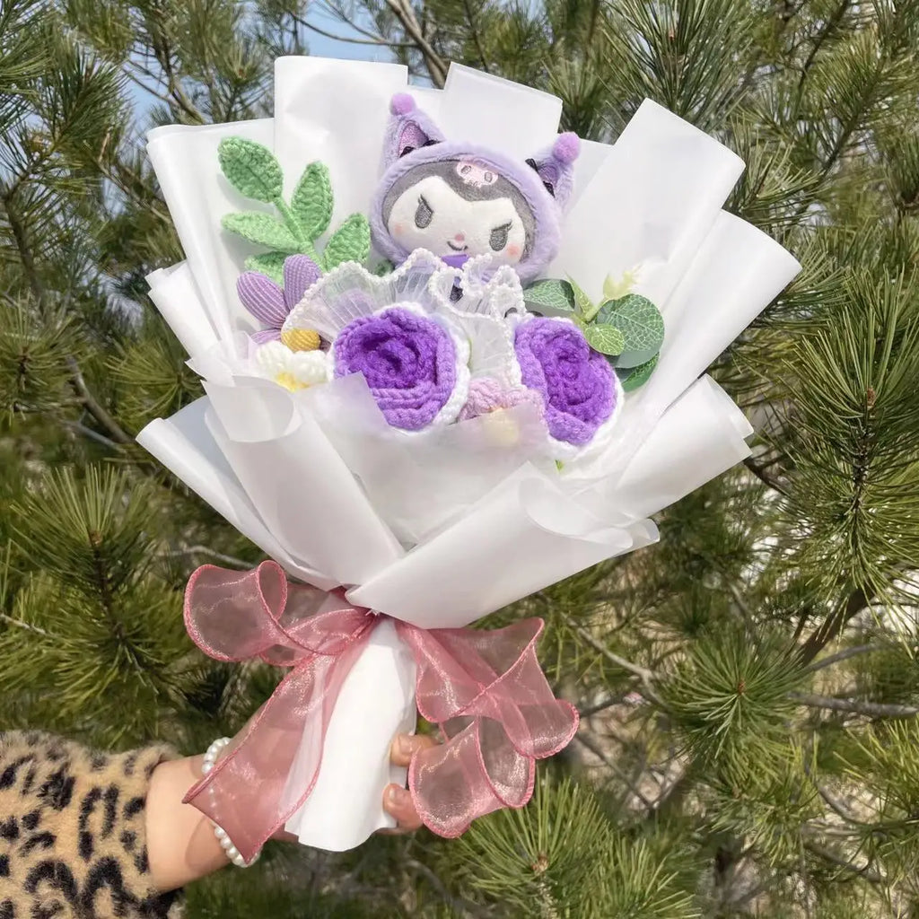 Kawaii Cat Plush Bouquet with Artificial Flowers — Cute Plush Doll Gift for Her, Valentine, Birthday, Graduation