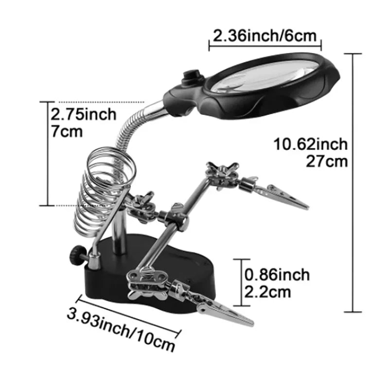 LED Clip Helping Hand Magnifier 3.5x/12x for Soldering, PCB Repair & Soldering Iron Stand