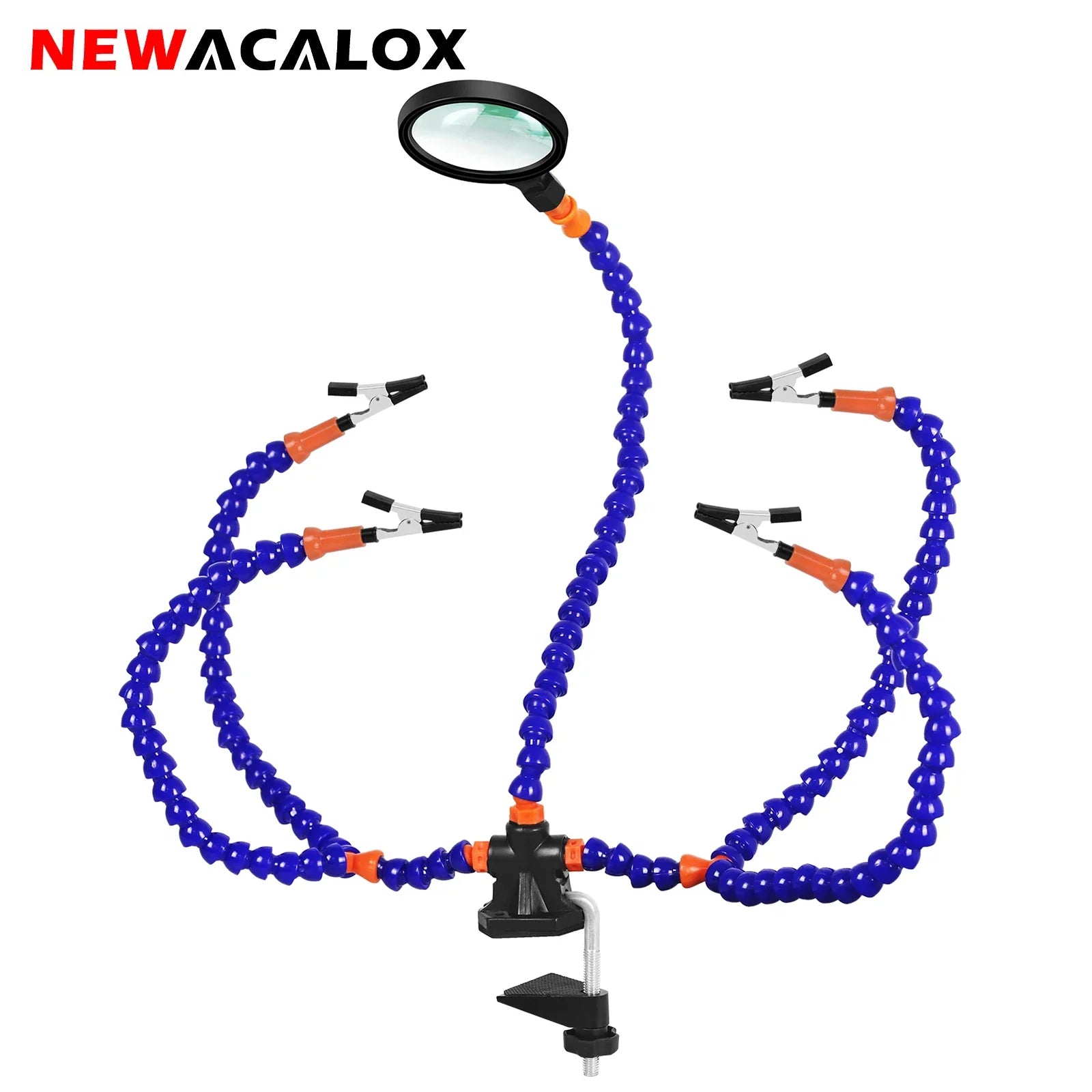 3X (55mm) Magnifier Soldering Helping Hands with PCB Holder and 5 Flexible Arms, Desk Clamp Station