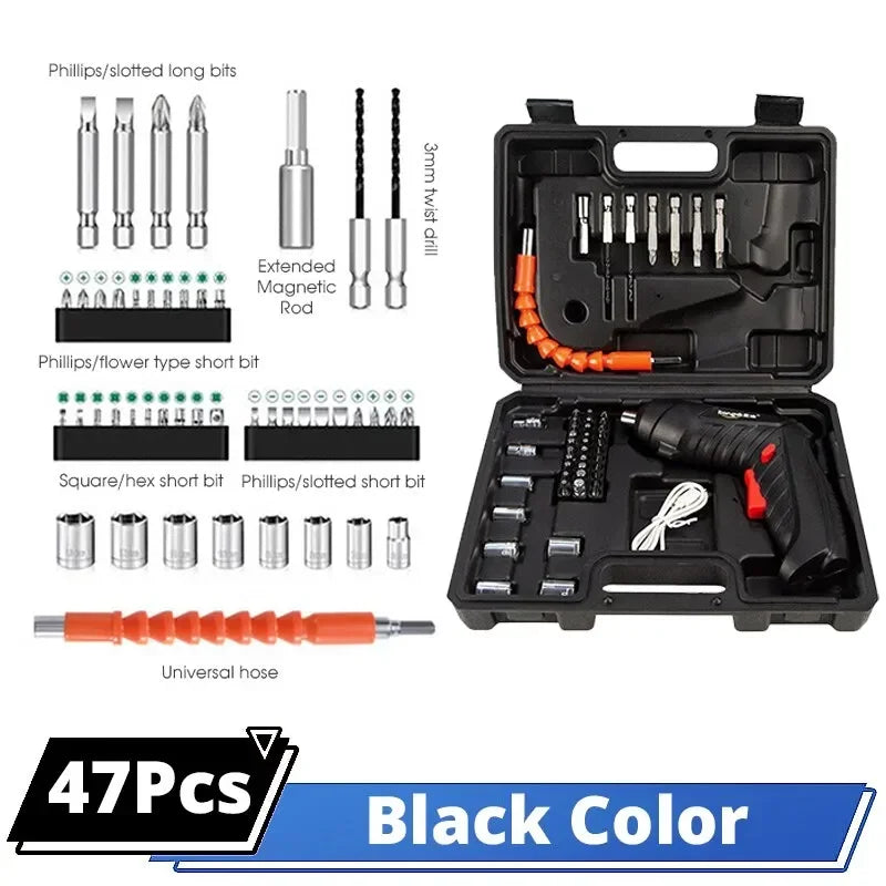 47-Piece 3.6V Cordless Electric Screwdriver Set — 1800mAh Rechargeable USB Portable Home Repair Kit