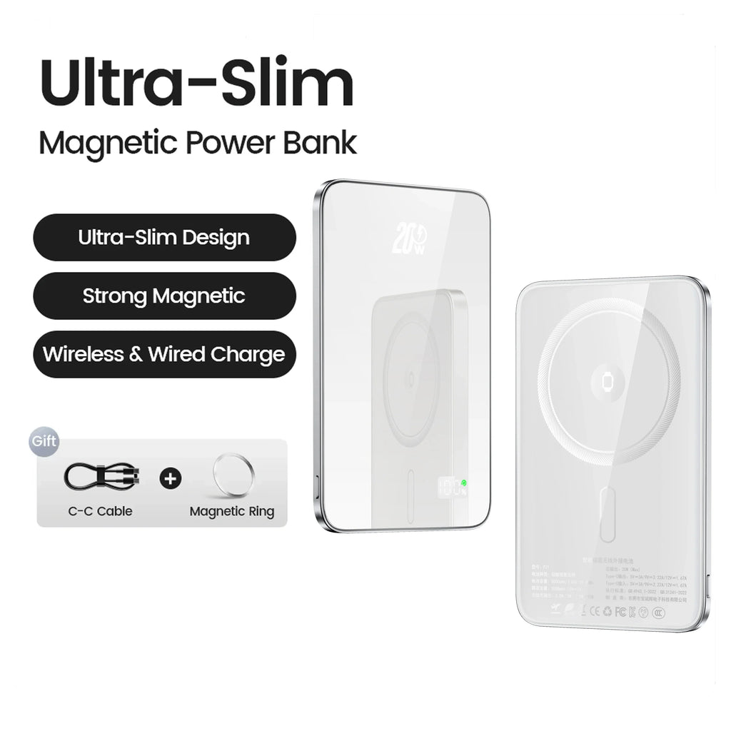 Magnetic 10,000mAh 20W Wireless Power Bank — MagSafe-Compatible Slim USB-C Portable Charger for iPhone, Apple Watch & Samsung